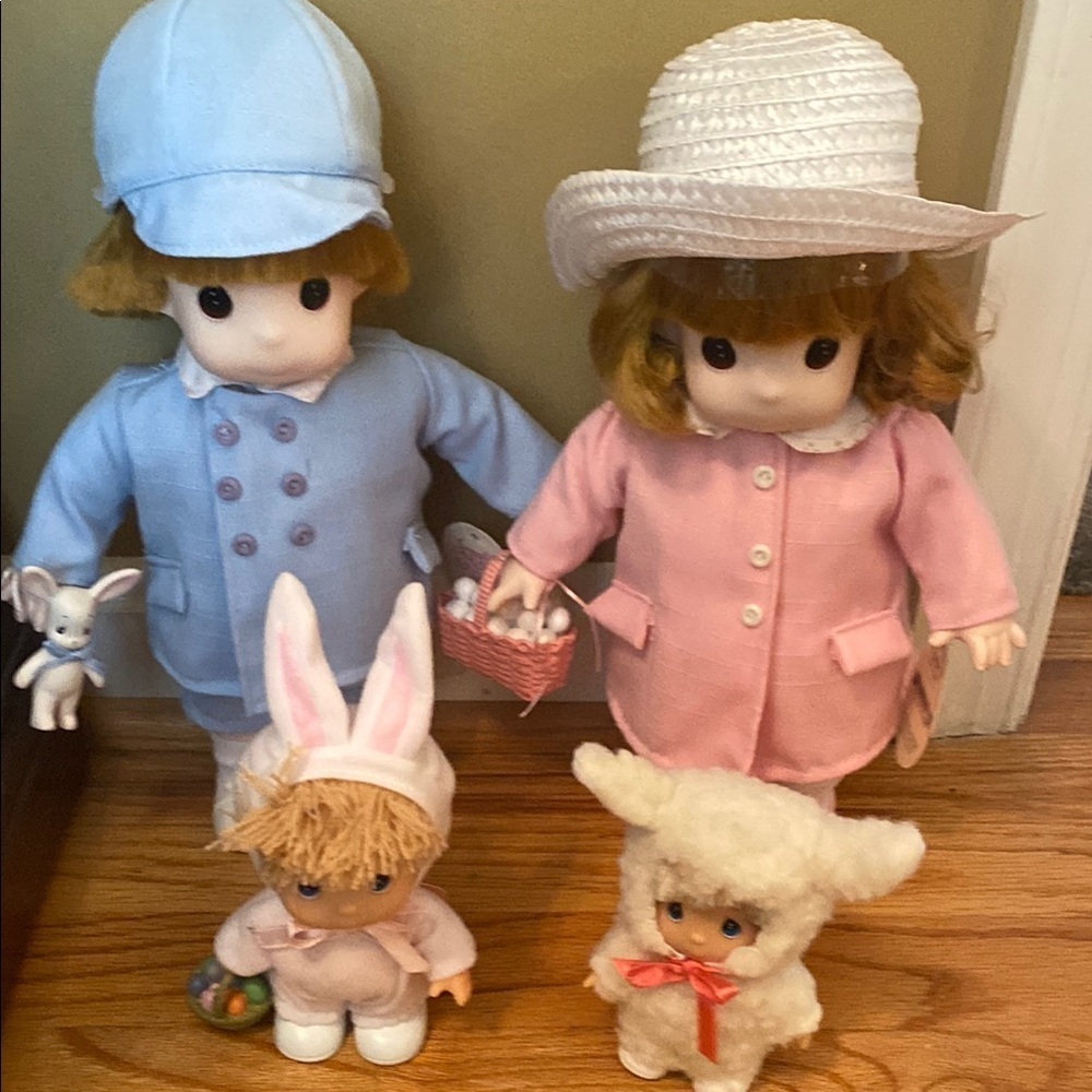 Precious Moments Easter Vintage Pink and Blue collectible Dolls with Accessories